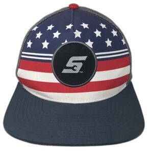Snap-on Trucker Hat Blue Red American Flag Stars OS Snapback Mesh Adjustable